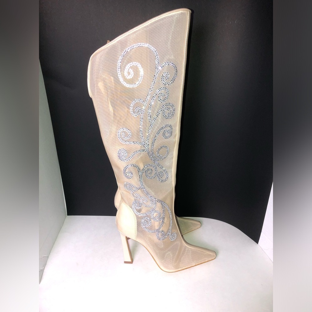 Gianni Bini Audrina Mesh Rhinestone Tall Boots Beige Women's Boots size 6 NWT - Picture 15 of 15